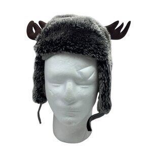 Toby Toddler Faux Fur Moose Hat Ear‎ Flaps Gray Brown Winter Accessory